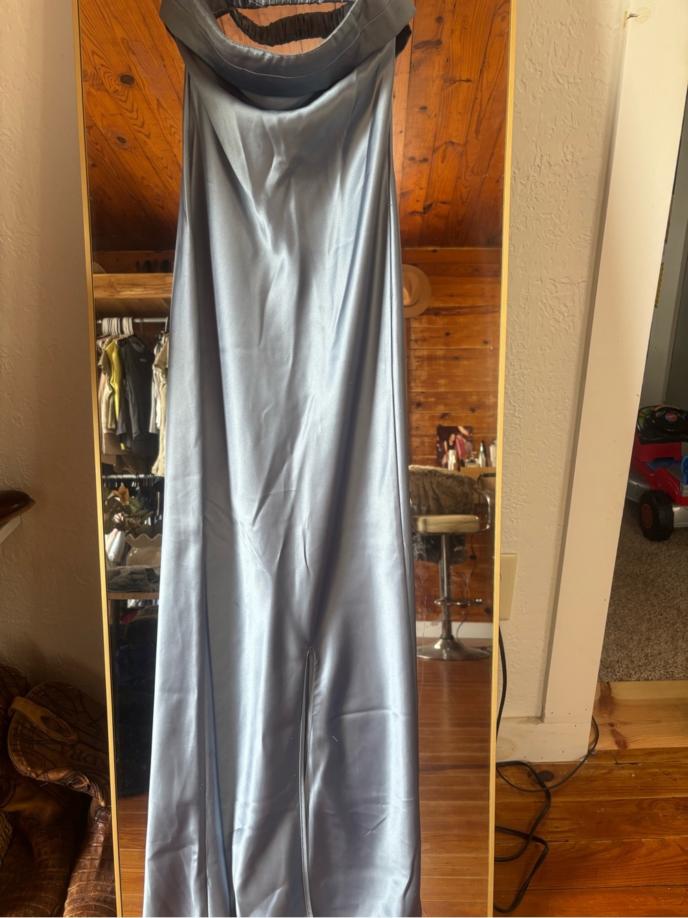 Altar'd State Satin Maxi Skirt in Light Blue